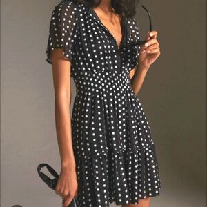 Anthropologie Black and White Polka Dot Mini Dress